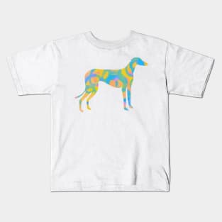 Yellow blue pink and green Greyhound dog Kids T-Shirt